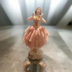 Vintage German Dresden lace porcelain ballerina figurine 5"